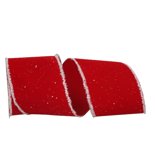 JAM Paper 4&#x22; x 10yd. Red Speckled Wired Feathered Edge Velvet Ribbon